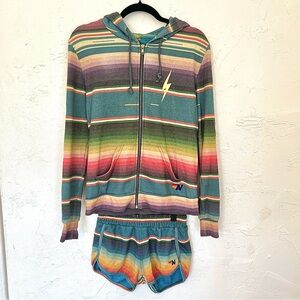 Aviator Nation Striped Multicolor Zip Up Hoodie Jacket & Shorts